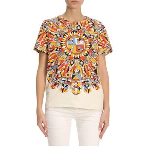 Tory Birch Womens Colorful Geometric Pattern T-shirt Small Cotton Spandex Blend
